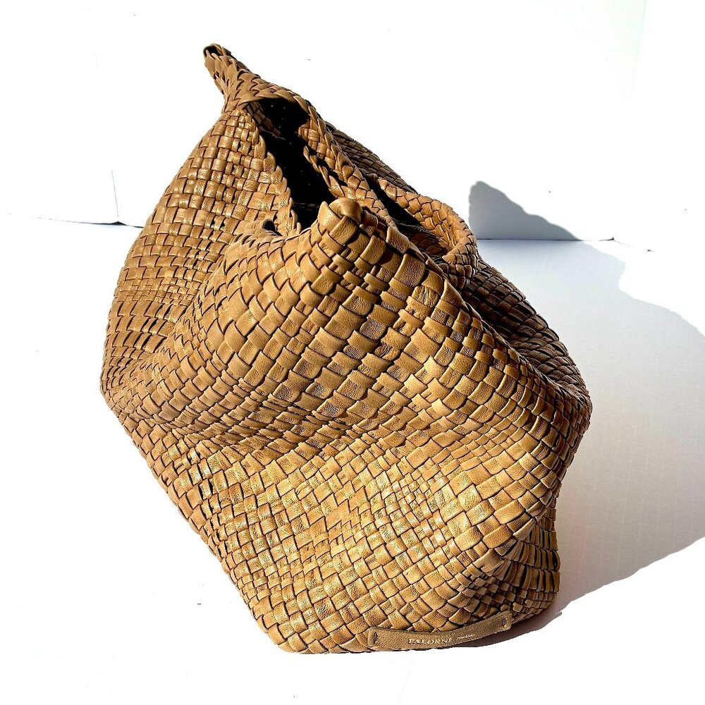 Original Falorni Italia Le Borse F1396 Woven Leather Tote Bag w/Zip Pouch Mocha - Picture 5 of 16